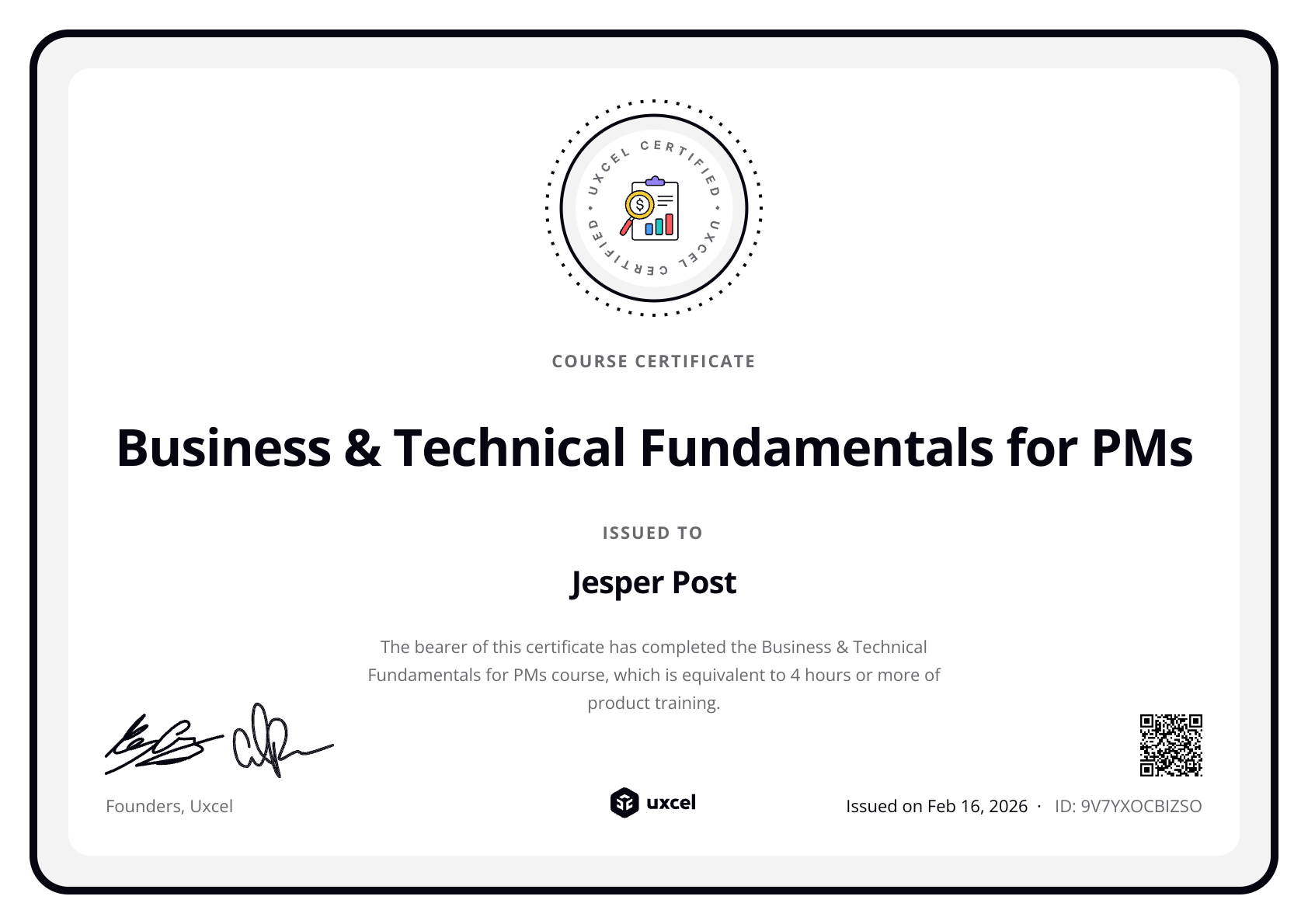 Jesper's certificate